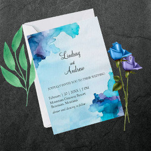 Vackra Watercolor Blue och Cyan Inbjudan