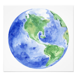 Vackra Watercolor Earth Planet Fototryck