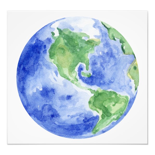 Vackra Watercolor Earth Planet Fototryck (Framsidan)