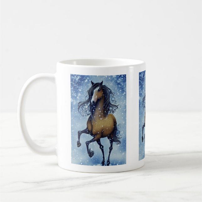 Vackra Whimsique Horse på Snö-vintern Kaffemugg (Vänster)