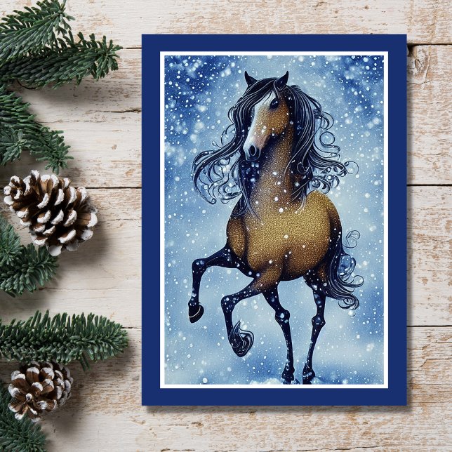 Vackra Whimsique Horse Winter Birthday Kort (Skapare uppladdad)