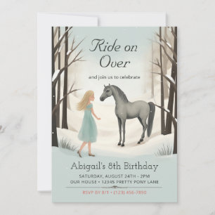Vackra Winter Horse and Girl Pony Birthday Inbjudningar