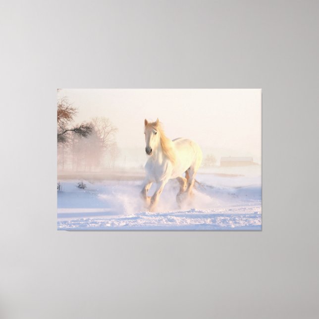 Vackra Winter White Horse Canvastryck (Framsida)
