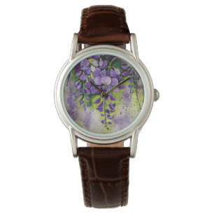 Vackra Wisteria Flowers i vattenfärg Armbandsur