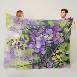 Vackra Wisteria Flowers i vattenfärg Fleecefilt