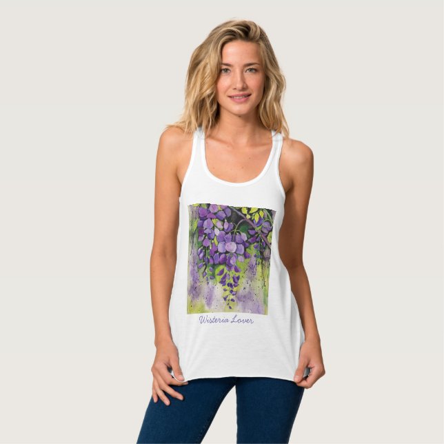 Vackra Wisteria Flowers i vattenfärg Linne Med Racerback (Hel framsida)