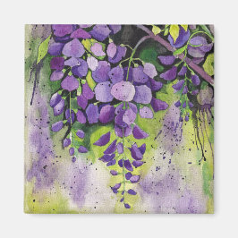 Vackra Wisteria Flowers i vattenfärg Magnet