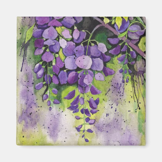 Vackra Wisteria Flowers i vattenfärg Magnet (Framsidan)