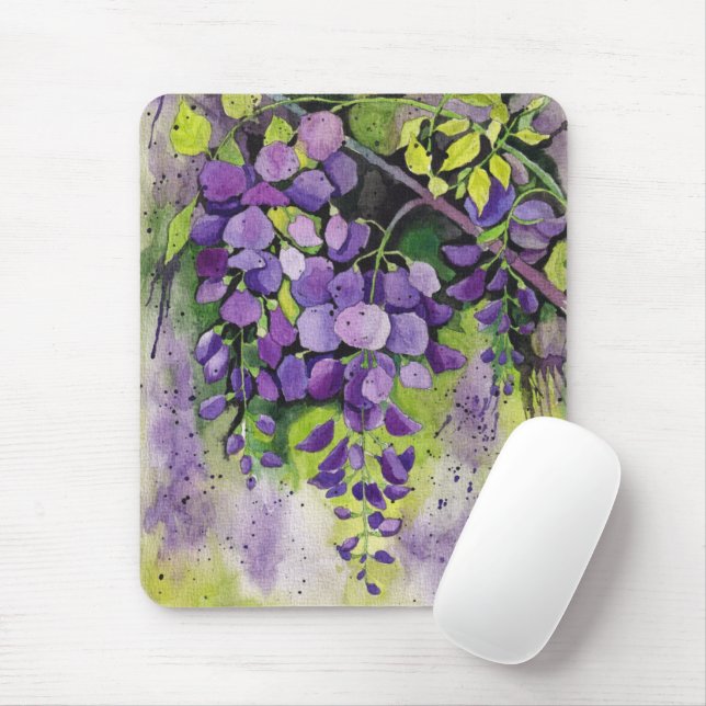 Vackra Wisteria Flowers i vattenfärg Musmatta (Med mus)