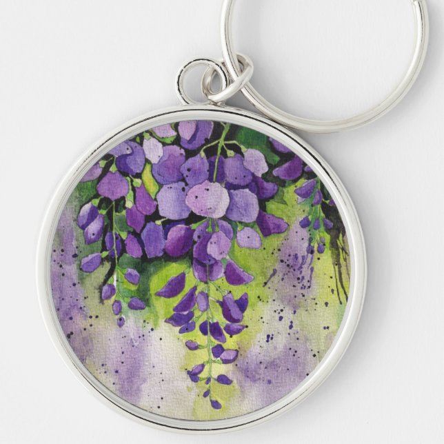 Vackra Wisteria Flowers in Watercolor Nyckelring (Framsidan)
