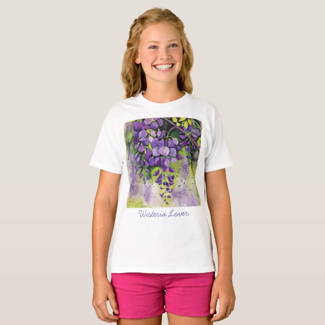 Vackra Wisteria Flowers in Watercolor T-Shirt (Hel framsida)
