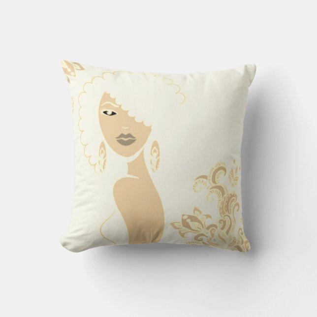 Vackra Woman Beige och Brown 2 Sided Pillow Kudde (Framsida)