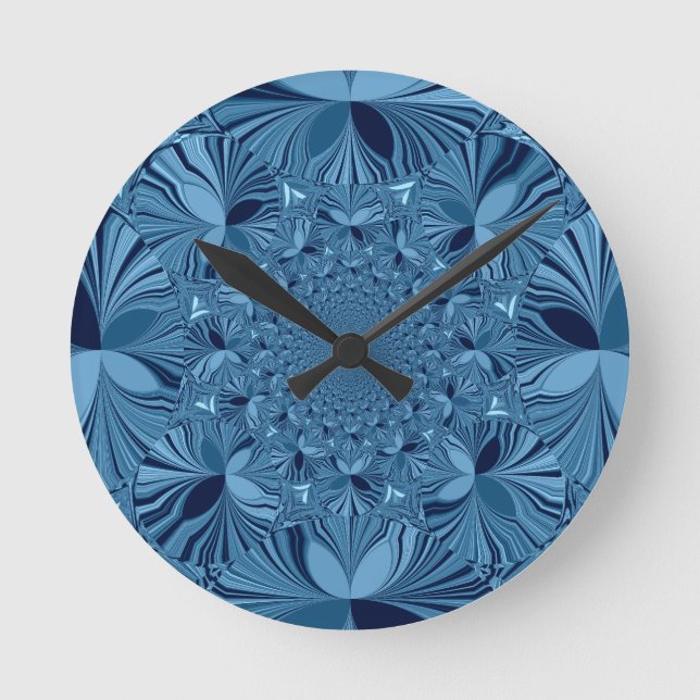 Vackrik, älskvärd, blå Kaleidoscope Art Rund Klocka (Framsida)