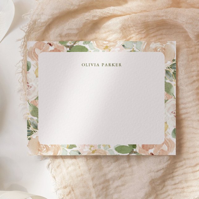 Vackrik Blommigt av Neutralt och  Rosa Anteckningskort (An elegant floral, soft blush pink note card)