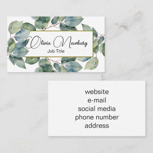 Vackrik botanisk kalligrafi av mjuk grönt visitkort (Fram/baksida)
