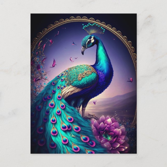 Vackrik Colorful Peacock Peafowl Bird Wildlife Vykort (Framsida)