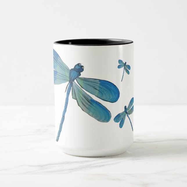 Vackrik Dragonfly Rosa Flower Original Art Mugg (Center)