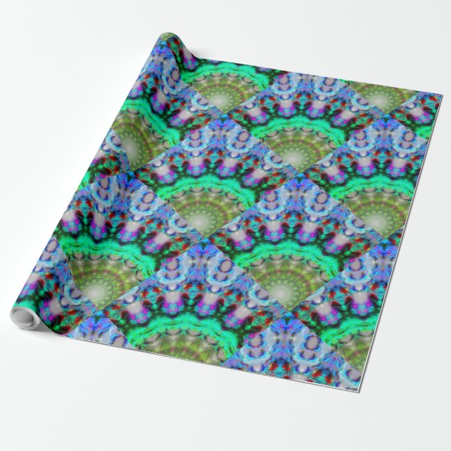 Vackrik GRÖNT BLUE MANDALA Wrapping Papper Presentpapper (Utrullad)