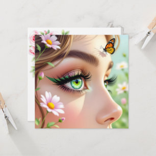 Vackrik Grönt Eyed Fairy and Butterfly Blank Kort
