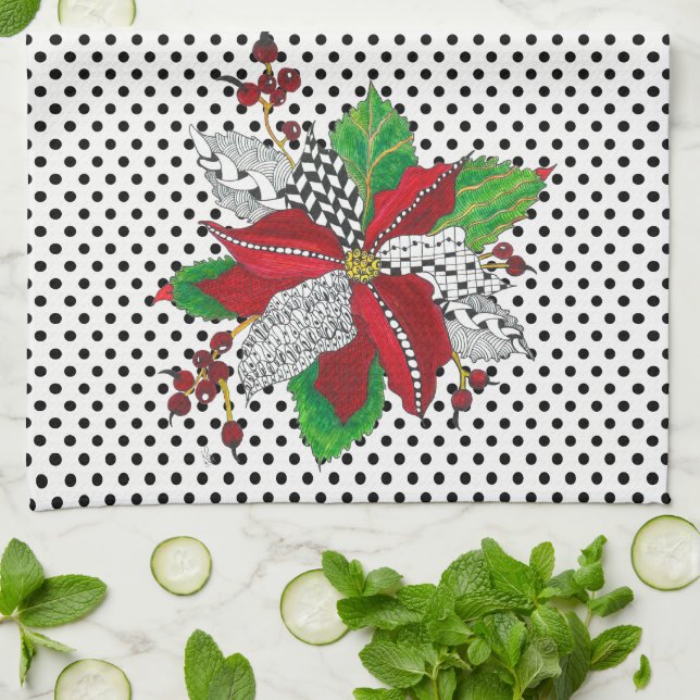 Vackrik jul Poinsettia Kitchen Towel Kökshandduk (Vikta)