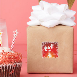 Vackrik julafton Änglar-White Snö-Red Fyrkantigt Klistermärke