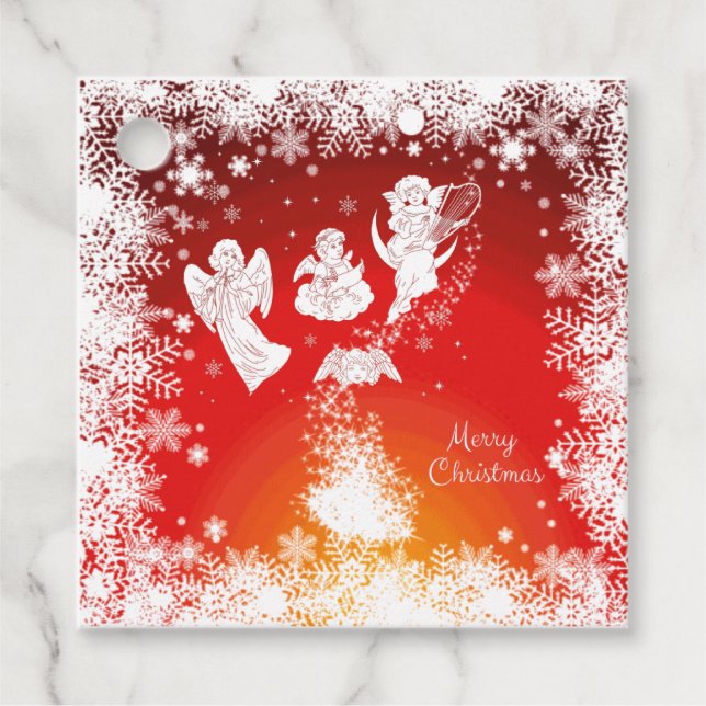 Vackrik julafton Änglar-White Snö-Red Gåvor Etiketter (Framsida)
