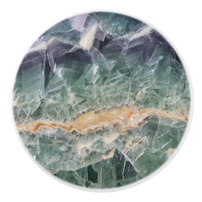 Vackrik Lila Grönt Fluorite Gem Photo Crystal Knopp (Framsidan)