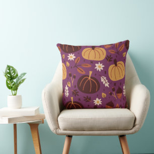 Vackrik Lila och Orange Pumpkin Mönster Kudde