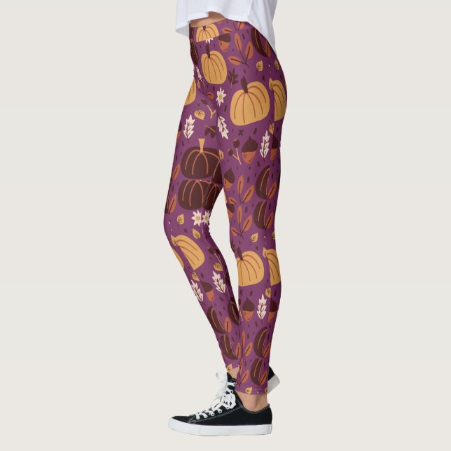 Vackrik Lila och Orange Pumpkin Mönster Leggings (Vänster)