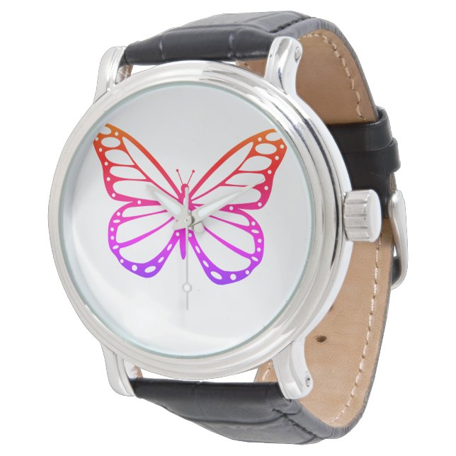 Vackrik Lila Orange Butterfly Armbandsur (Vinklad)