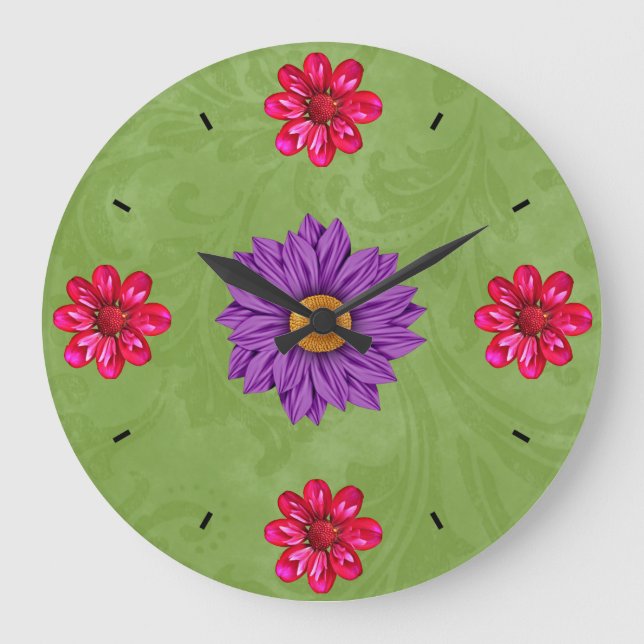 Vackrik Lila, Rosa och Grönt Blomklocka Stor Klocka (Framsida)