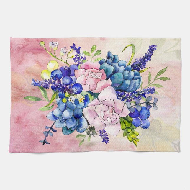 Vackrik Pastel Blommigt Arrangemang Kitchen Towel Kökshandduk (Horisontell)
