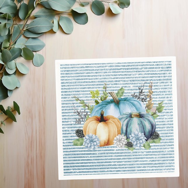 Vackrik Pumpkin Blue Thanksgiving Watercolor Pappersservett (Skapare uppladdad)