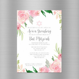 Vackrik Rosa Blommigt Bat mitzvah Party Magnetisk Inbjudningskort