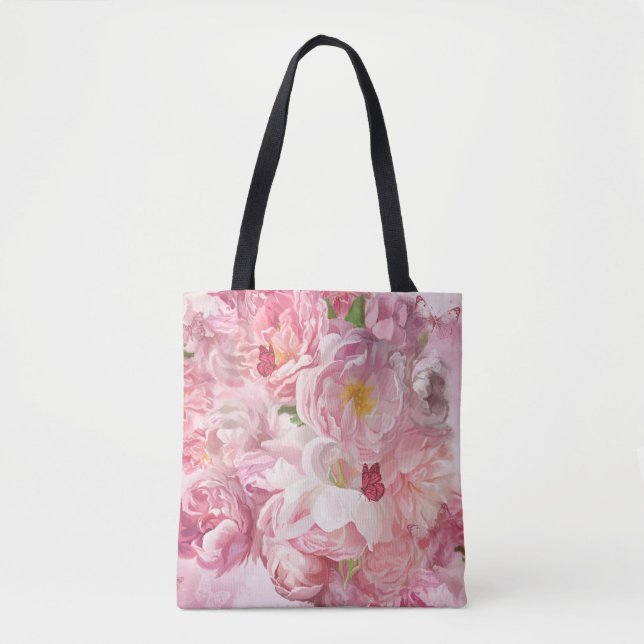 Vackrik rosa blommor trädgård tygkasse (Framsida)