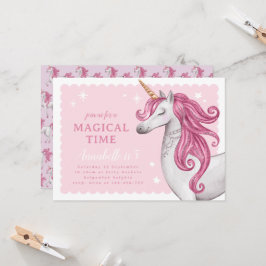 Vackrik Rosa Glitter Unicorn Birthday Inbjudan