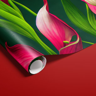 Vackrik Rosa & Grönt Calla Lilly Blommigts Presentpapper