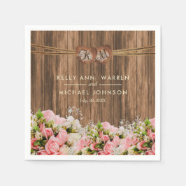 Vackrik Rosa och Vit ros på Wood Pappersservett