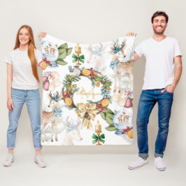 Vackrik Watercolor Hjort jul Monogramme Fleecefilt