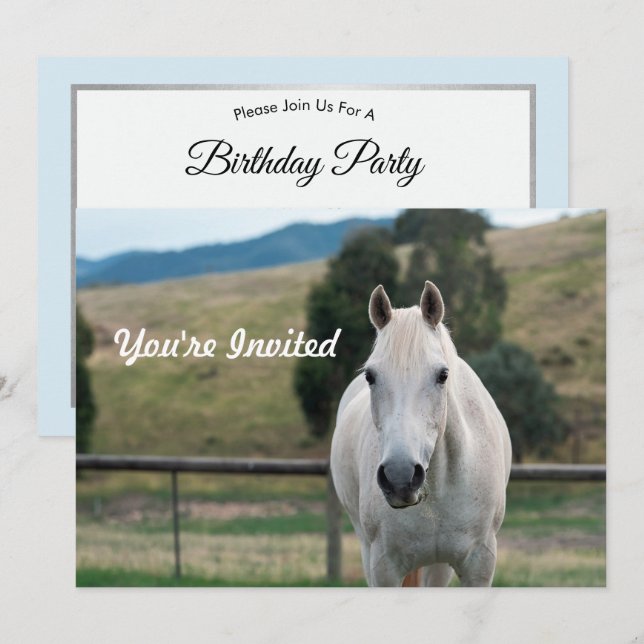 Vackrik White Horse Appaloosa Photo Birthday Inbjudningar (Fram/baksida)