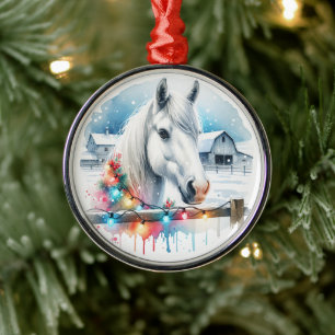 Vackrik White Horse på julhelgen Julgransprydnad Metall
