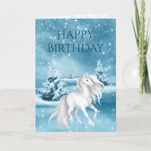 Vackrik White Horse Snowy Winter Nattdag Kort