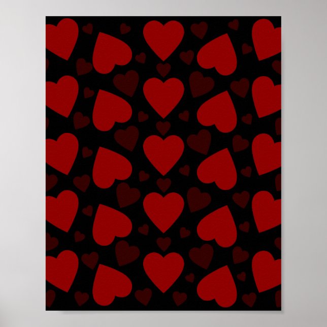 Vackrött hjärta mönster på svart poster (Framsidan)