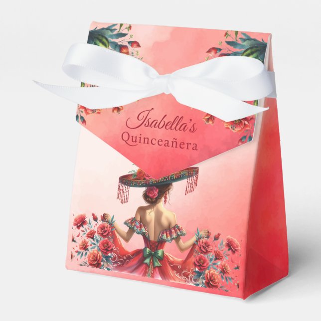 Vackrött mexikanskt Stil Quinceañera Presentaskar (Framsidan Sidan)