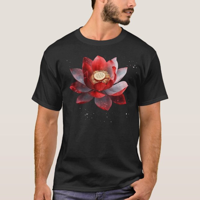 Vackrött och vitt blomspreckel blo t shirt (Framsida)