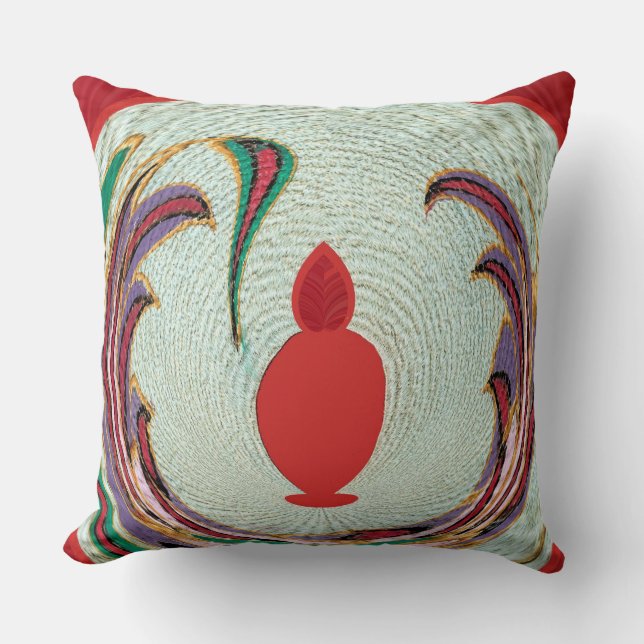 Vackrött, Vit, Lila och Grönt Struktur Färg Kudde (Framsida)