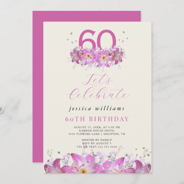 Vacksam Blommigt Glitter Birthday Inbjudningar (Fram/baksida)