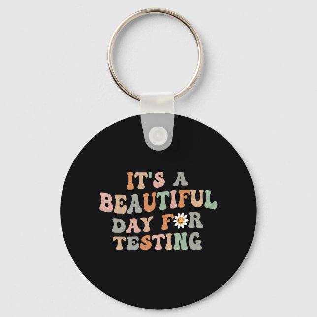 Vacksam dag för testdag Groovy Lärare Nyckelring (Framsida)