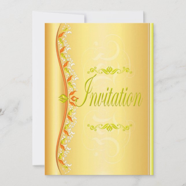 Vacksam grönt och orange i inbjudan till guld (Framsida)