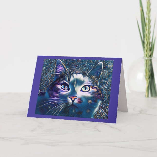 Vacksam katt i mononlight Foleting Card Kort (Framsida)